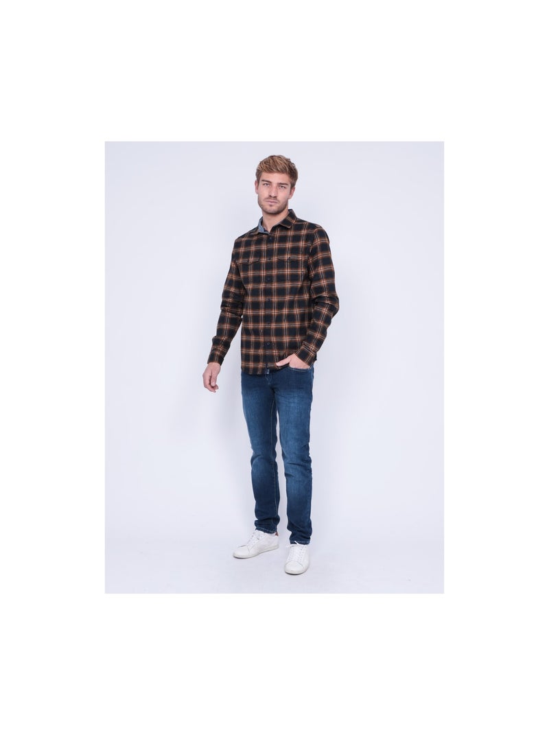 Chemise manches longues carreaux TORIKO Bleu marine - Kiabi