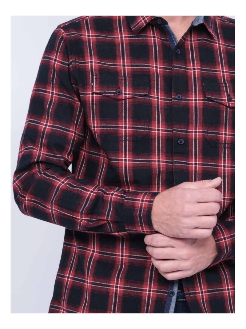 Chemise manches longues carreaux TORIKO Bordeaux - Kiabi