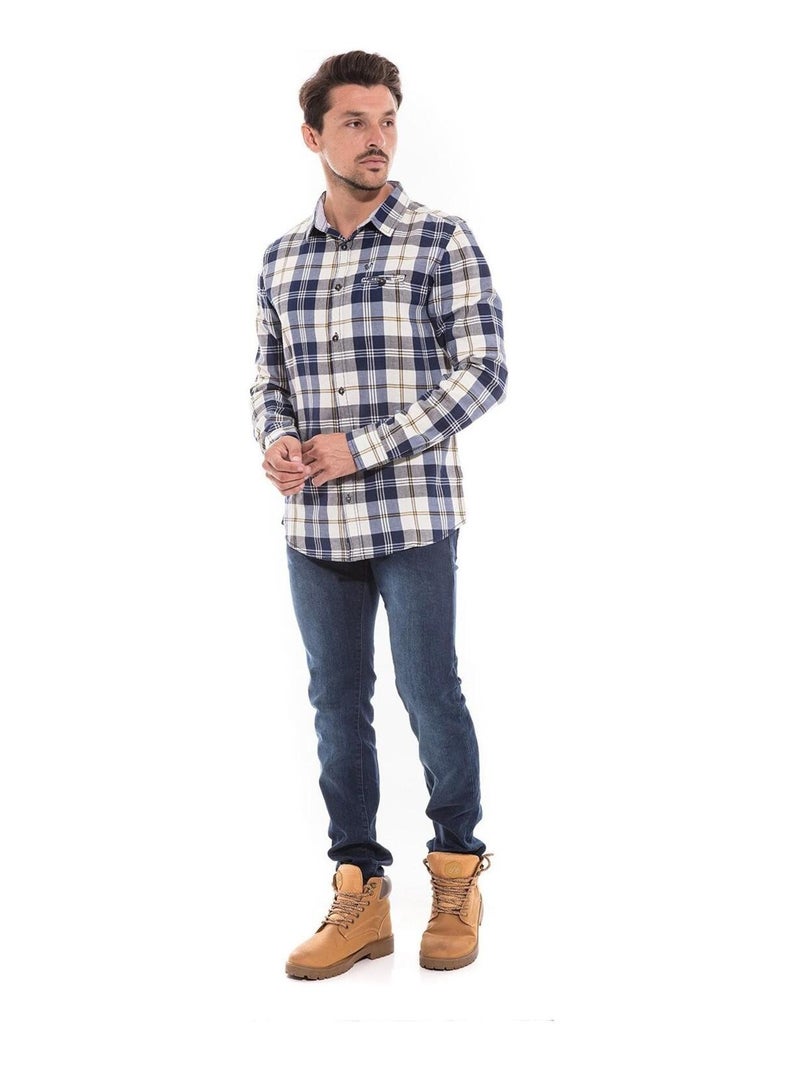 Chemise manches longues carreaux TUDINOX Bleu marine - Kiabi