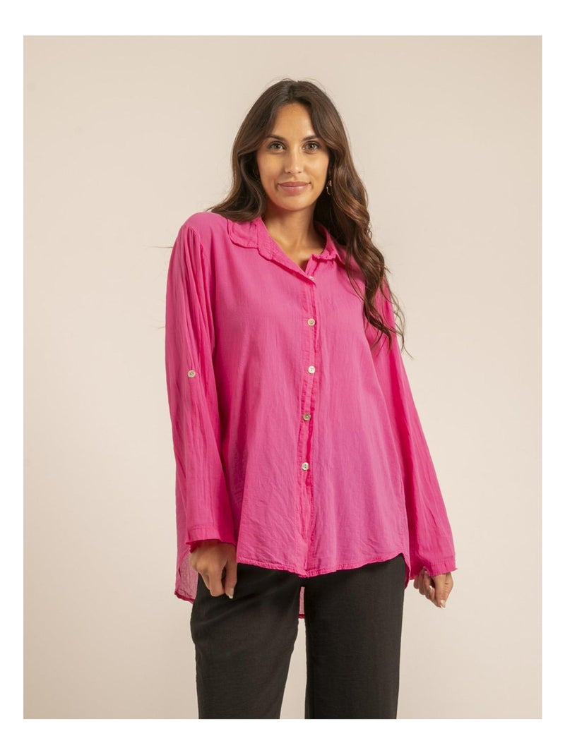 Chemise manches longues coton ORINE Rose fushia - Kiabi