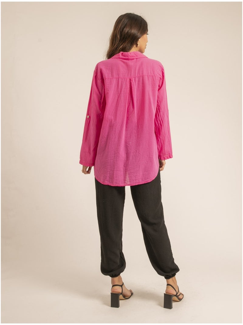 Chemise manches longues coton ORINE Rose fushia - Kiabi