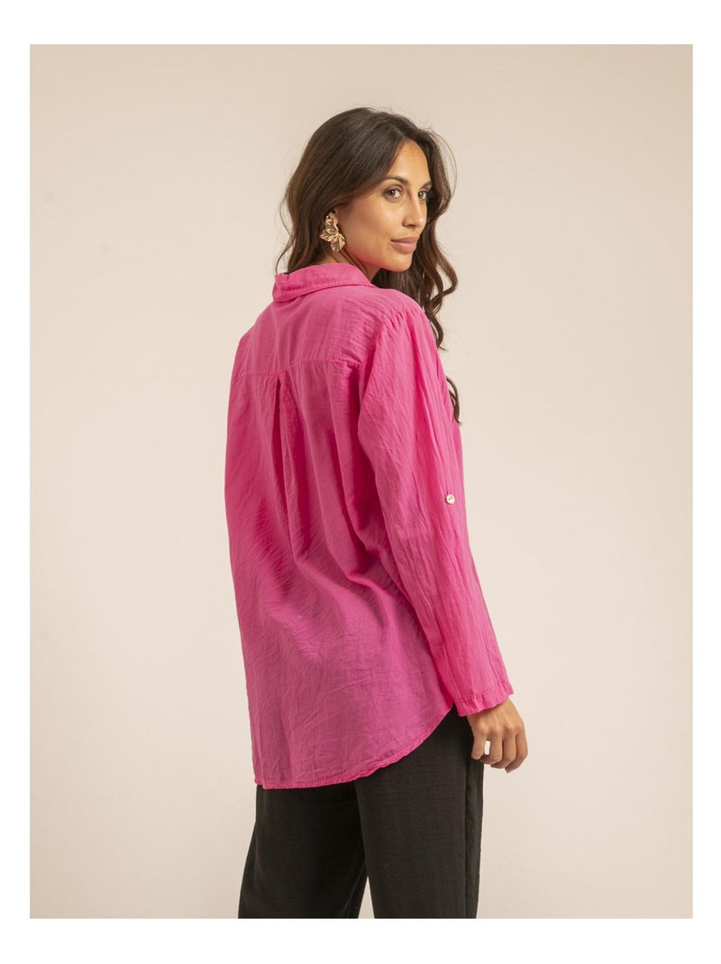 Chemise manches longues coton ORINE Rose fushia - Kiabi
