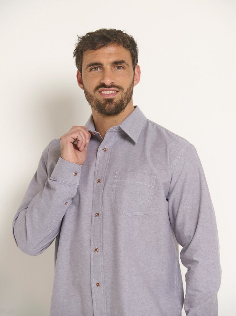 Chemise manches longues coton Oxford - Afibel Gris - Kiabi