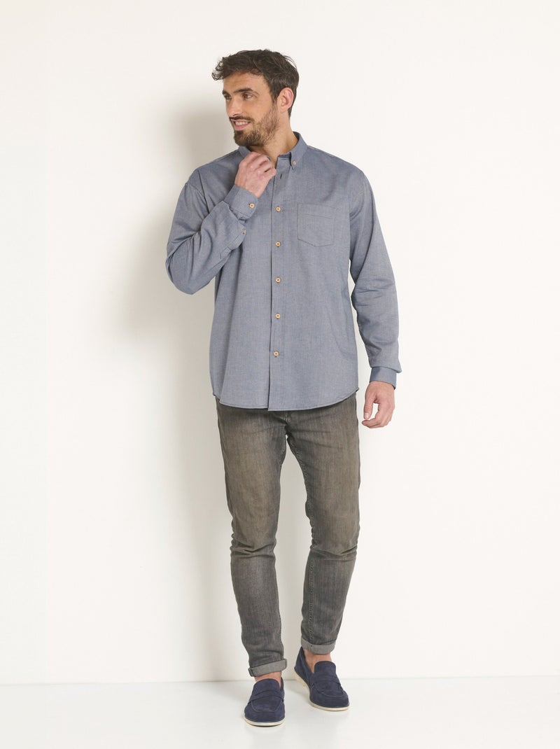 Chemise manches longues coton reliefé - Afibel Bleu - Kiabi