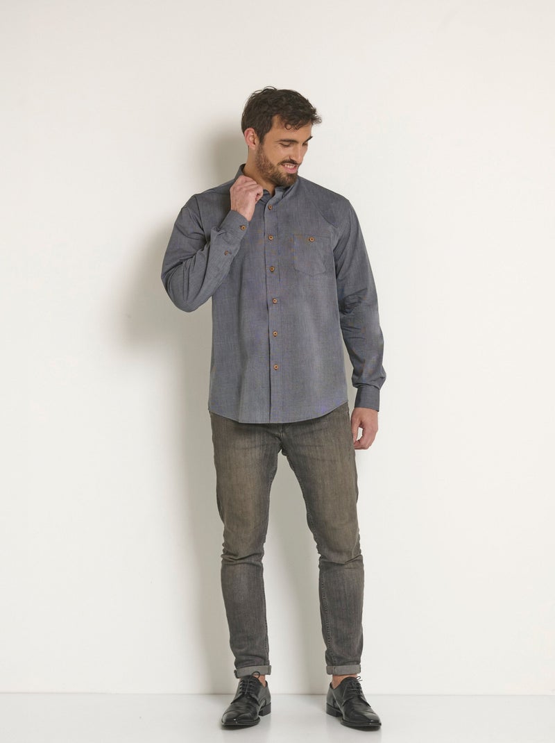 Chemise manches longues en coton - Afibel Gris - Kiabi