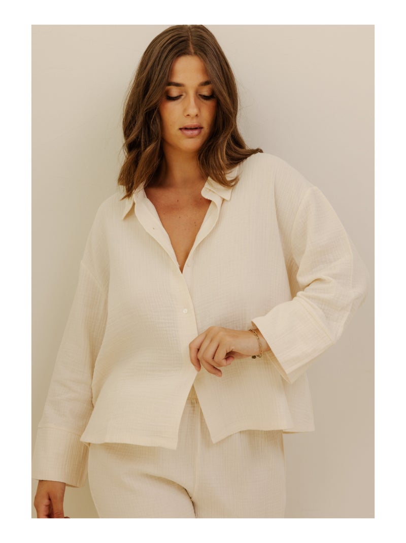 Chemise manches longues en gaze de coton Cécily Beige - Kiabi