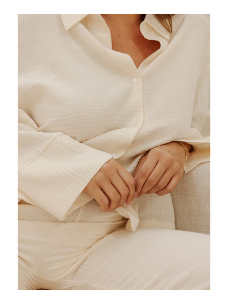 Chemise manches longues en gaze de coton Cécily Beige - Kiabi