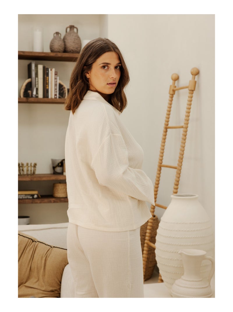 Chemise manches longues en gaze de coton Cécily Beige - Kiabi