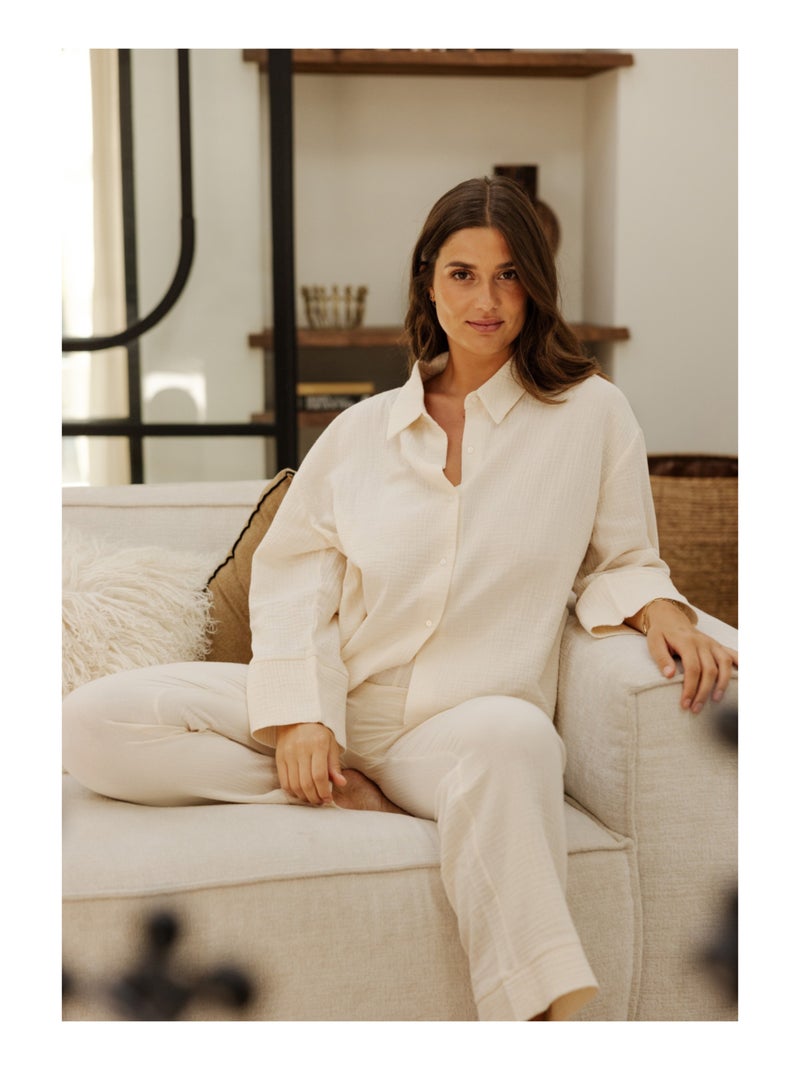 Chemise manches longues en gaze de coton Cécily Beige - Kiabi