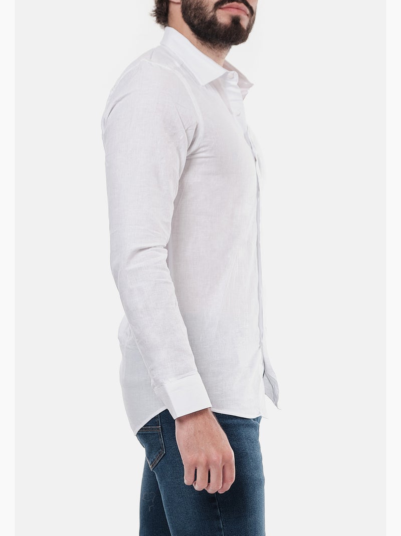 Chemise manches longues en lin Blanc - Kiabi