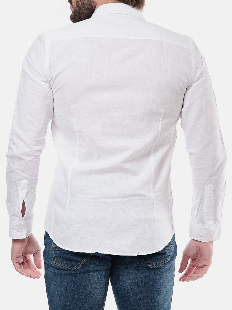Chemise manches longues en lin Blanc - Kiabi