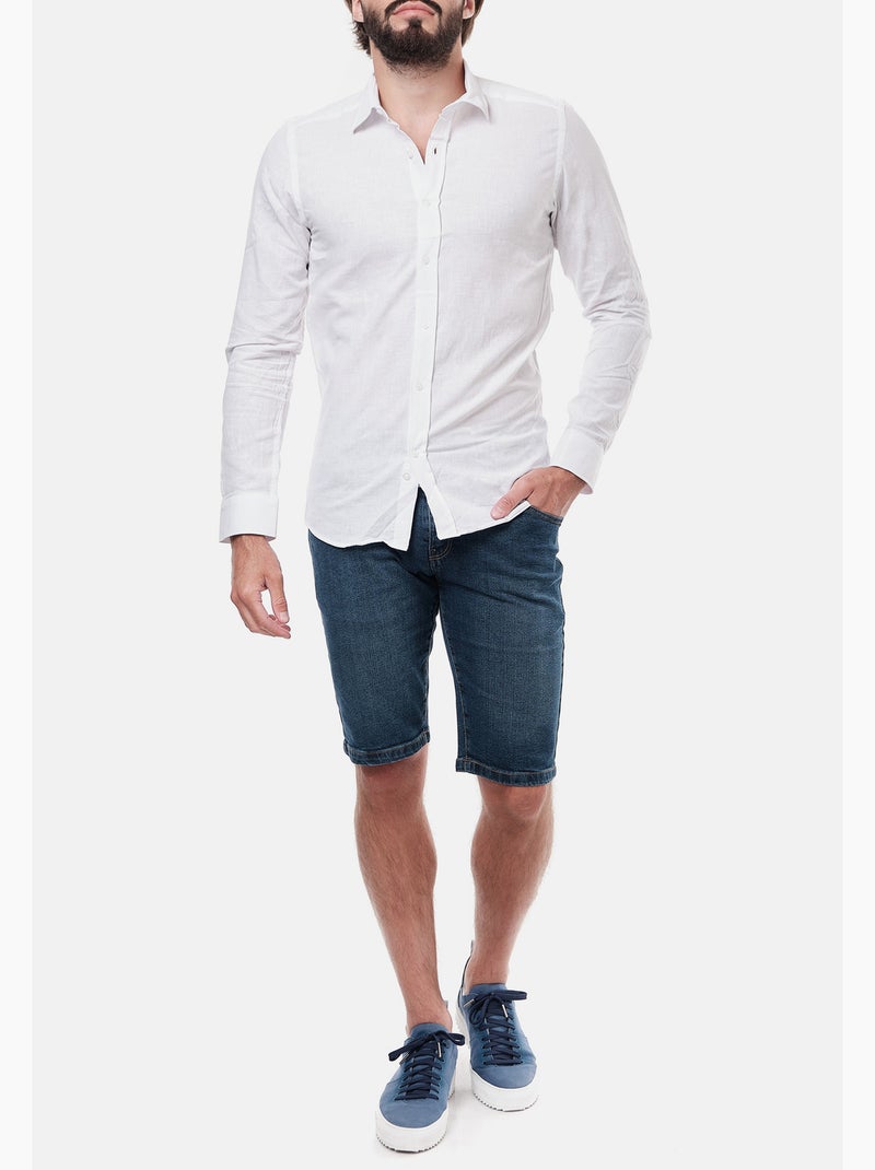 Chemise manches longues en lin Blanc - Kiabi