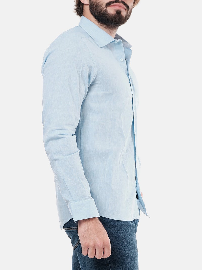 Chemise manches longues en lin Bleu ciel - Kiabi