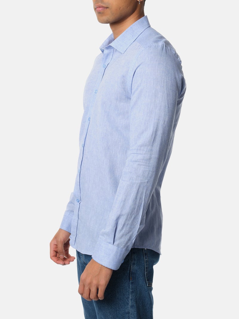 Chemise manches longues en lin Bleu denim - Kiabi