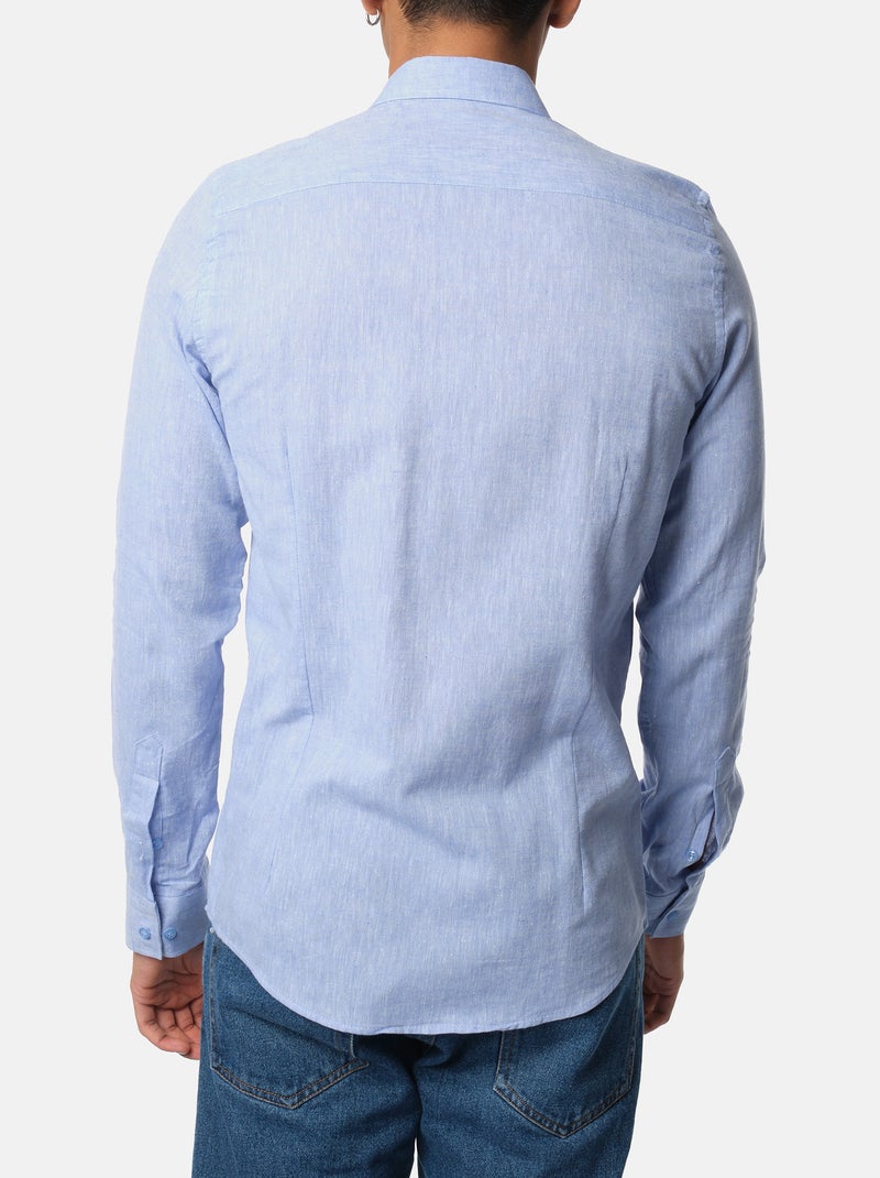 Chemise manches longues en lin Bleu denim - Kiabi