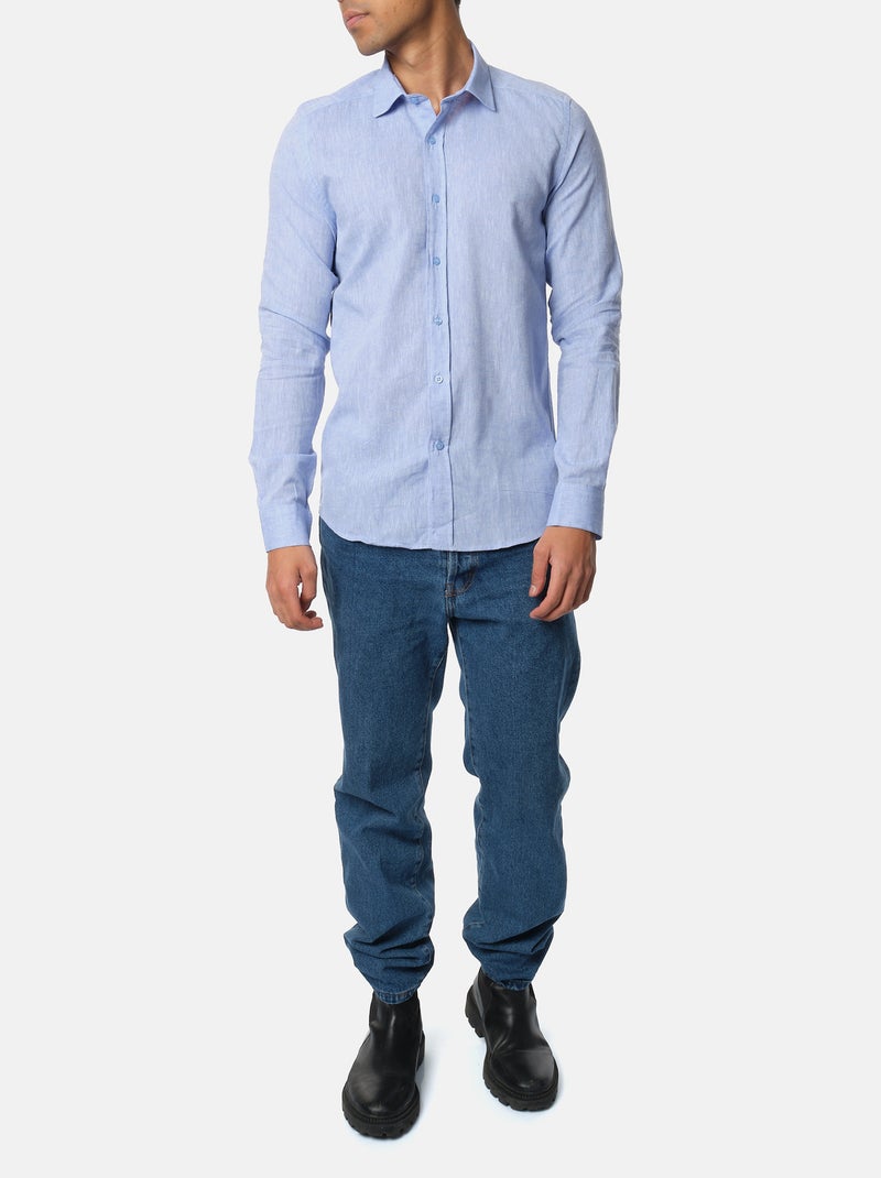 Chemise manches longues en lin Bleu denim - Kiabi