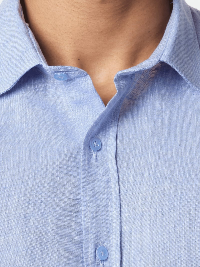 Chemise manches longues en lin Bleu denim - Kiabi