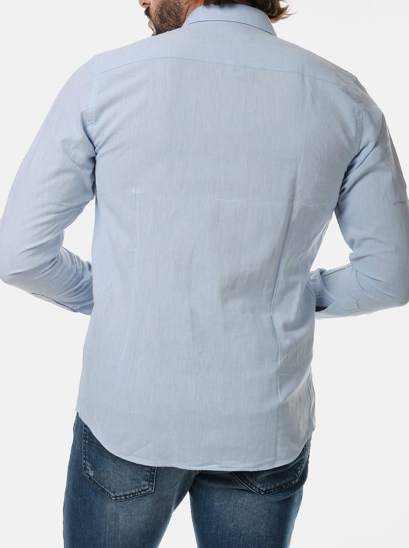 Chemise manches longues en lin Bleu - Kiabi
