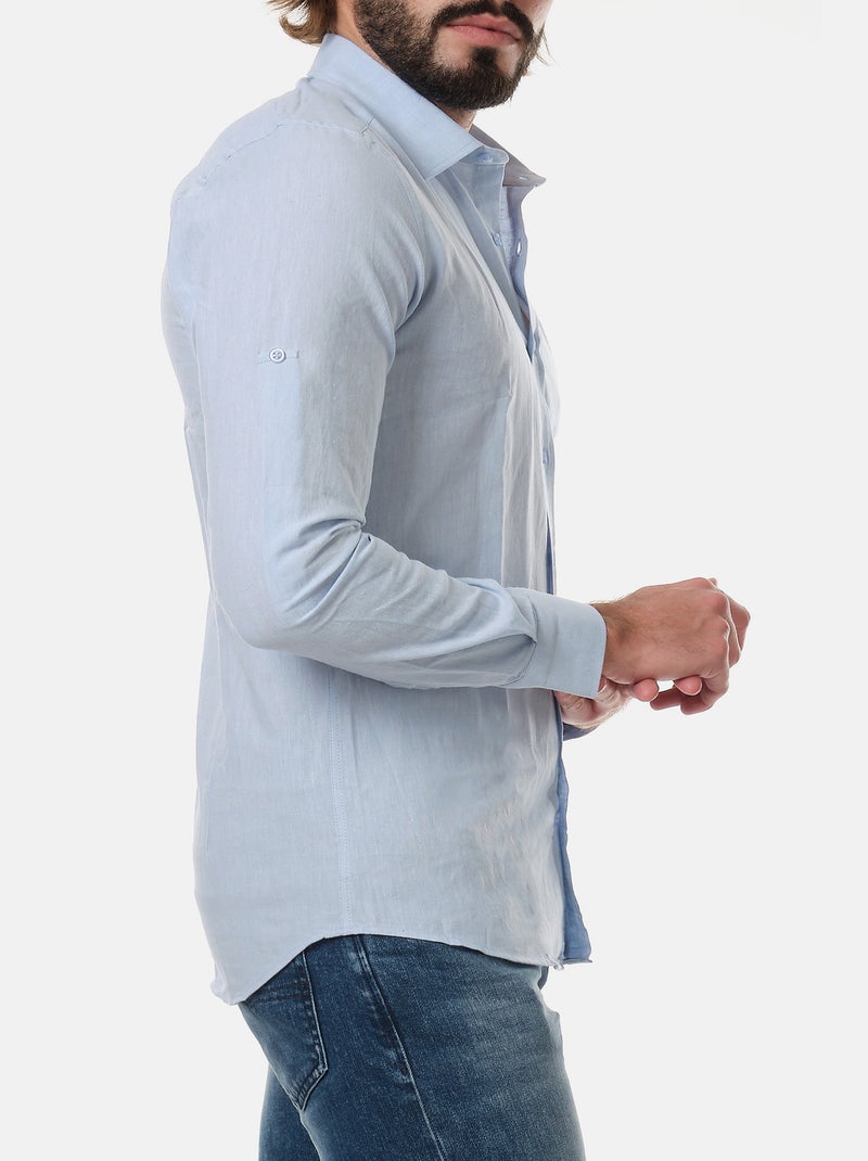 Chemise manches longues en lin Bleu - Kiabi