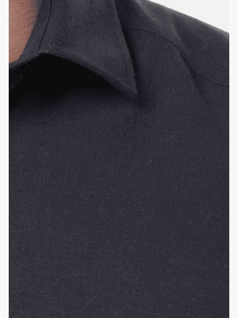 Chemise manches longues en lin Bleu foncé - Kiabi