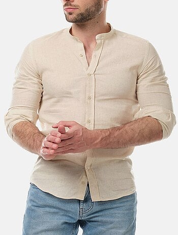Chemise manches longues en lin col mao