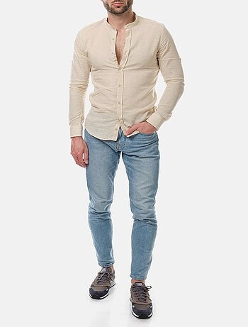 Chemise manches longues en lin col mao