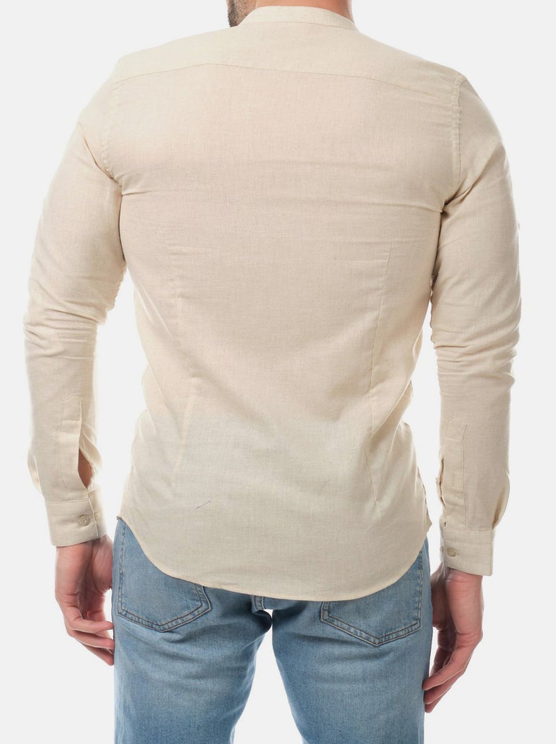 Chemise manches longues en lin col mao Beige clair - Kiabi