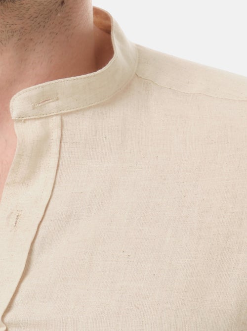 Chemise manches longues en lin col mao - Kiabi