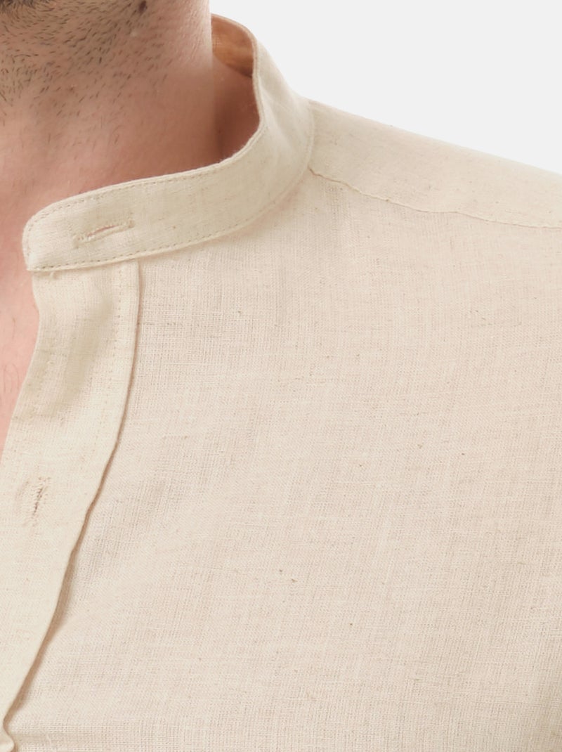 Chemise manches longues en lin col mao Beige clair - Kiabi