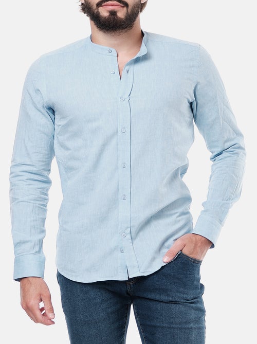 Chemise manches longues en lin col mao - Kiabi