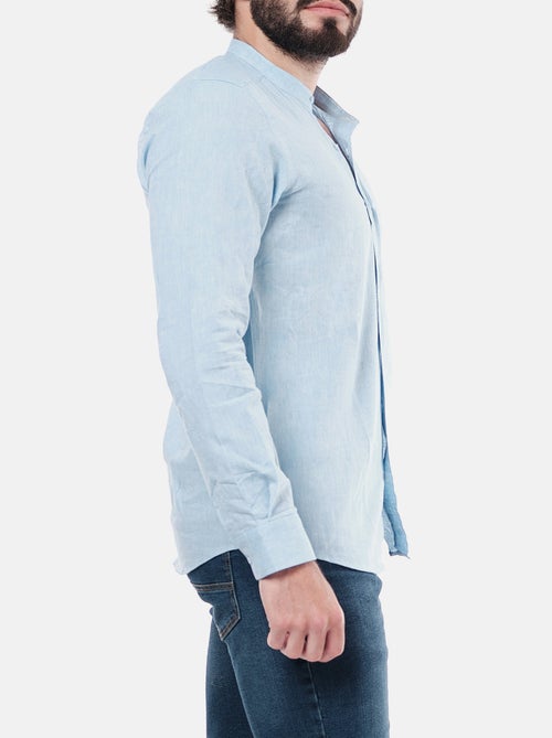 Chemise manches longues en lin col mao - Kiabi