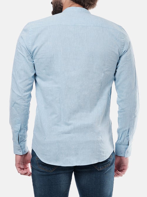 Chemise manches longues en lin col mao - Kiabi