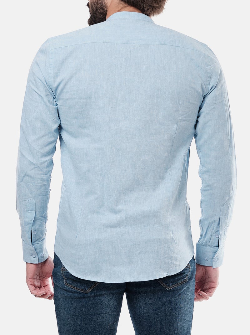 Chemise manches longues en lin col mao Bleu ciel - Kiabi