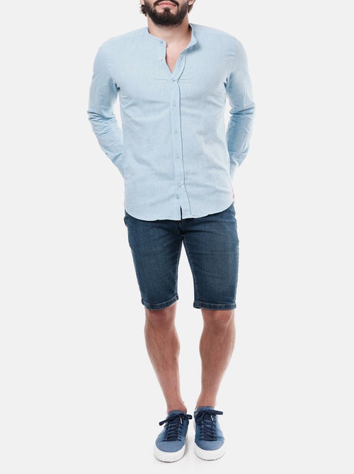 Chemise manches longues en lin col mao - Kiabi