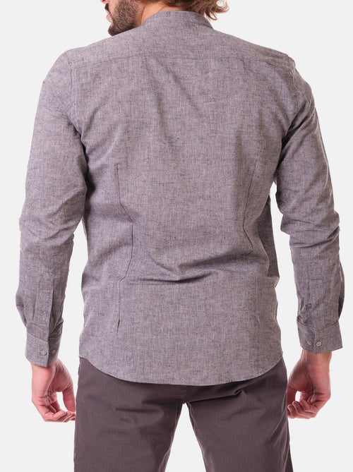 Chemise manches longues en lin col mao - Kiabi