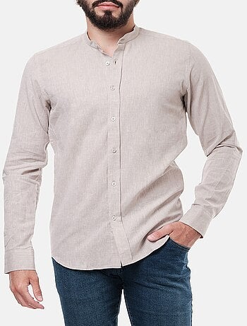 Chemise manches longues en lin col mao