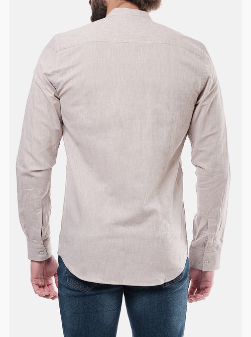 Chemise manches longues en lin col mao - Kiabi