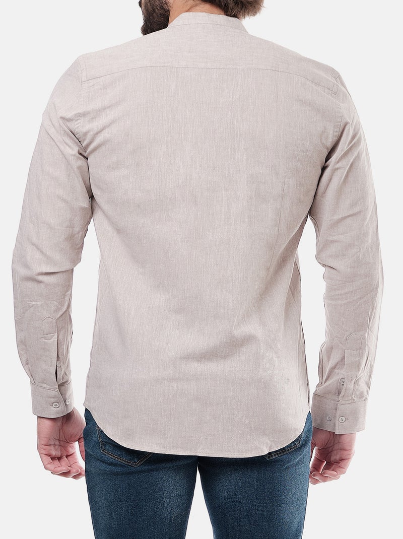 Chemise manches longues en lin col mao Marron glacé - Kiabi