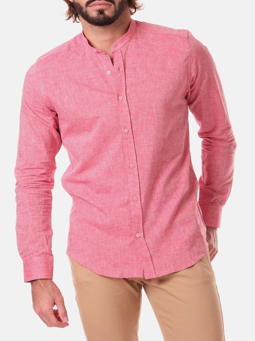Chemise manches longues en lin col mao - Kiabi