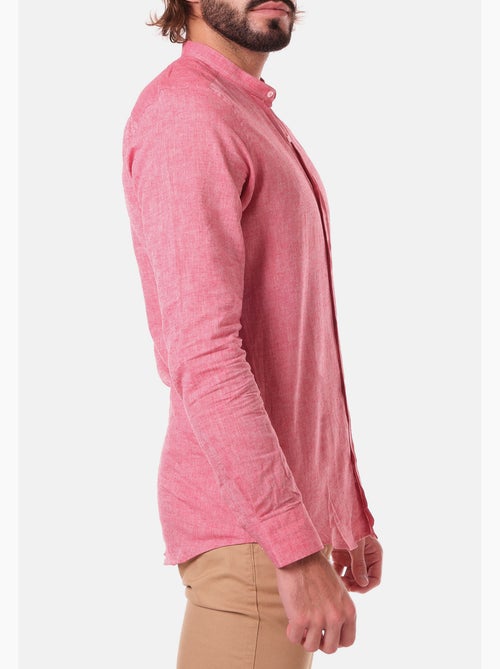 Chemise manches longues en lin col mao - Kiabi