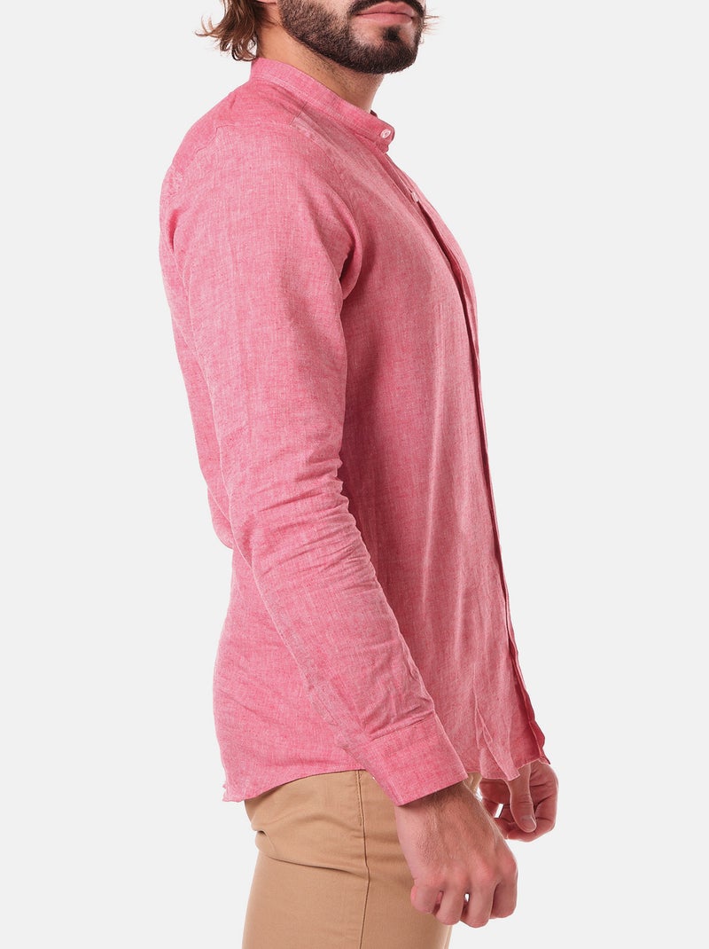 Chemise manches longues en lin col mao Rouge - Kiabi