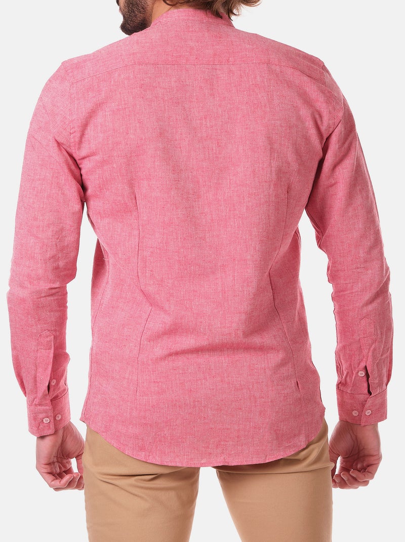 Chemise manches longues en lin col mao Rouge - Kiabi