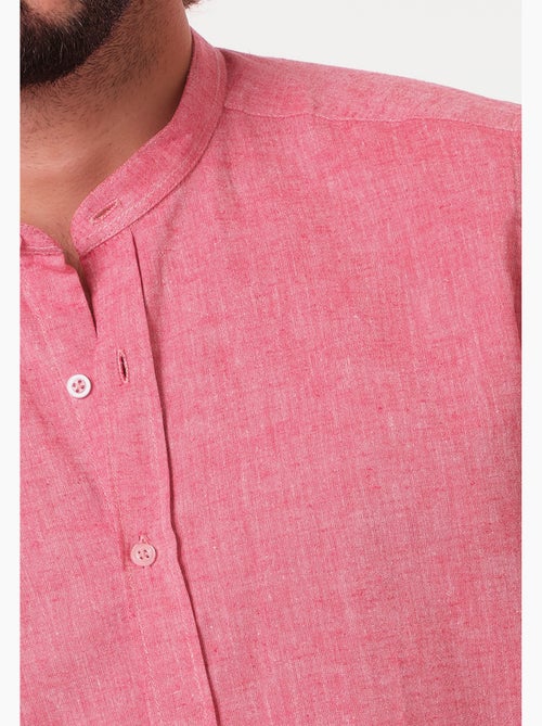 Chemise manches longues en lin col mao - Kiabi