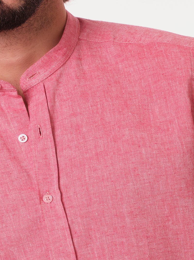 Chemise manches longues en lin col mao Rouge - Kiabi