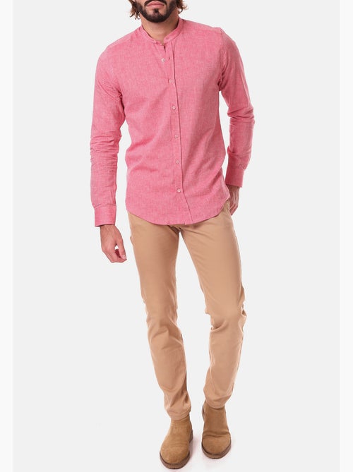 Chemise manches longues en lin col mao - Kiabi