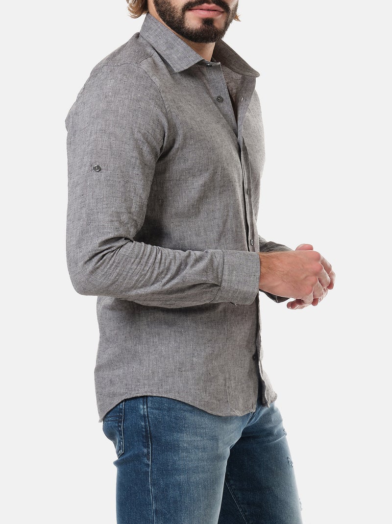 Chemise manches longues en lin gris anthracite - Kiabi