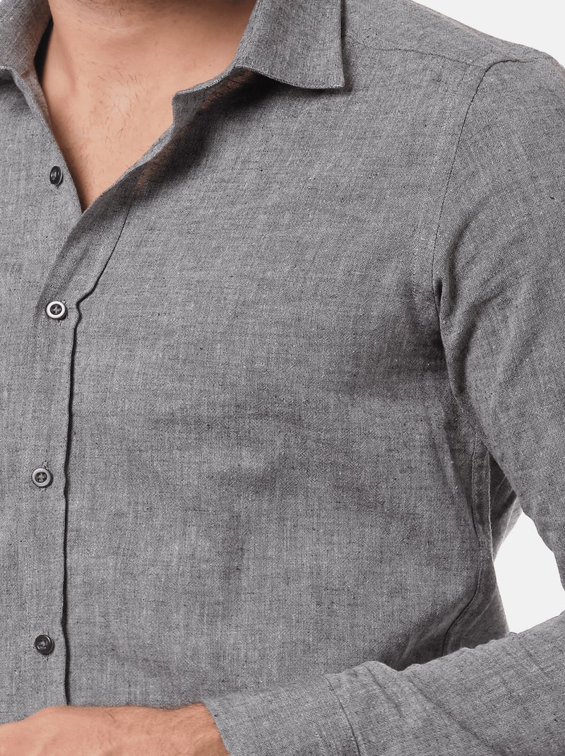 Chemise manches longues en lin gris anthracite - Kiabi