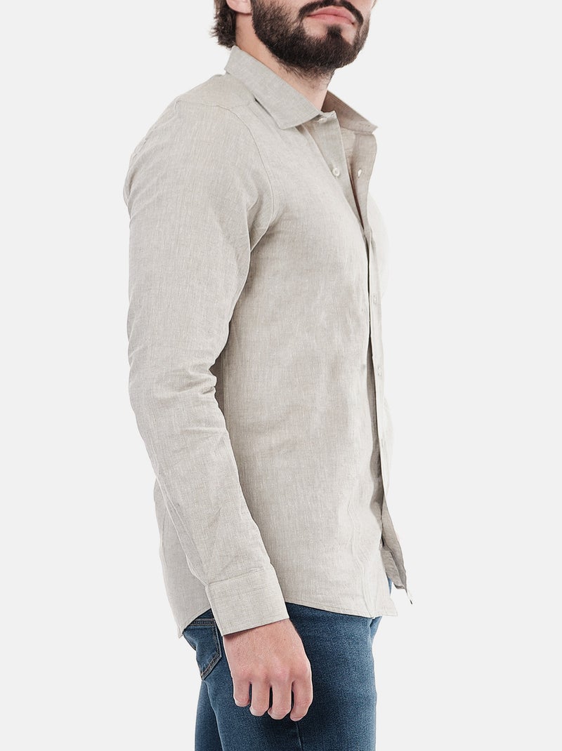 Chemise manches longues en lin Kaki - Kiabi