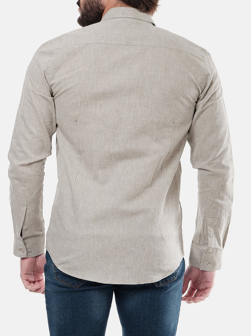Chemise manches longues en lin Kaki - Kiabi