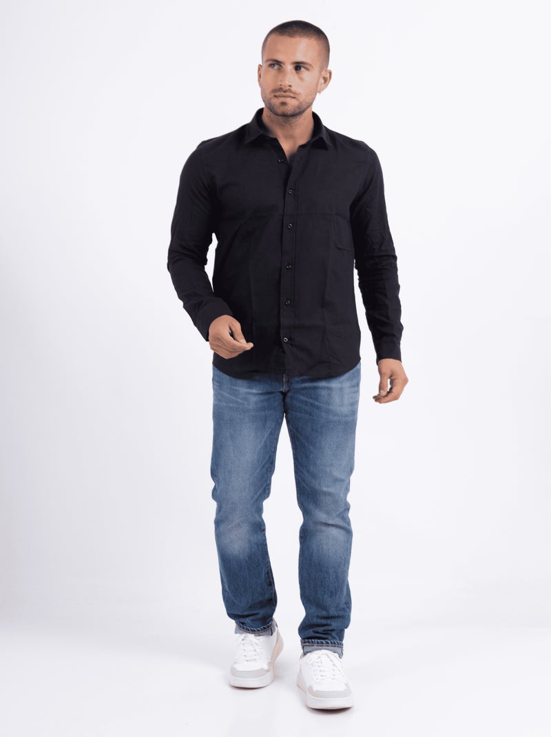 Chemise manches longues en lin Kaki - Kiabi